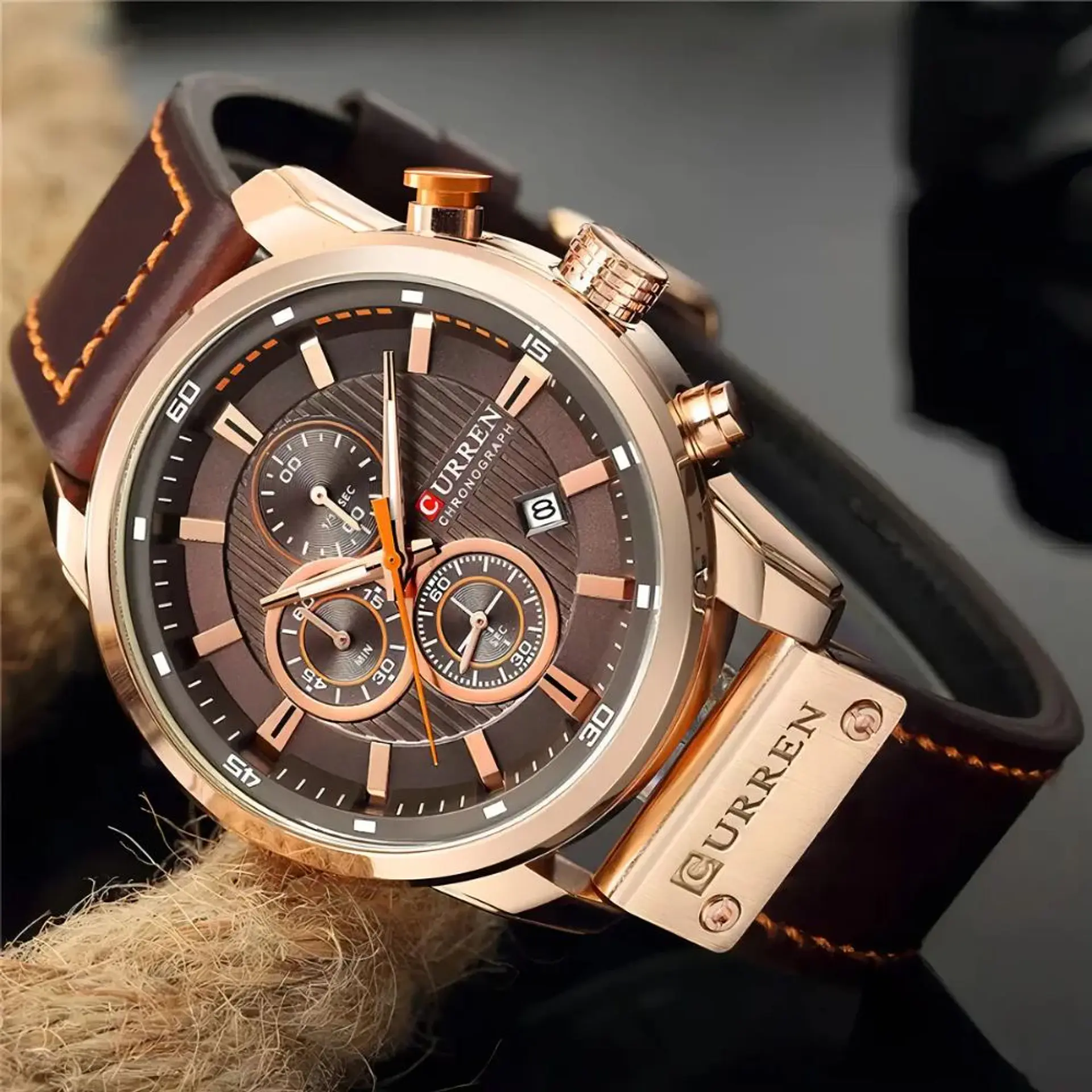 Reloj Analogo Curren KREB942001 para Hombre en Cuero Color Marrón - Dorado 5