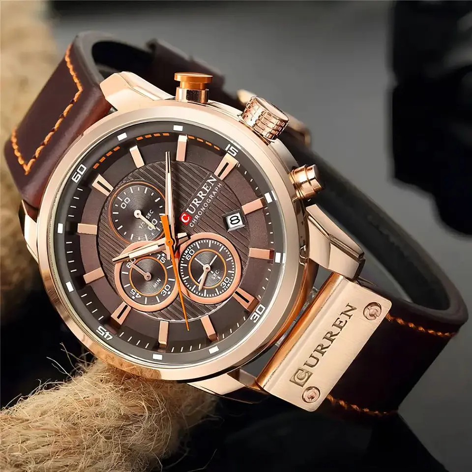 Reloj Analogo Curren KREB942001 para Hombre en Cuero Color Marrón - Dorado 5