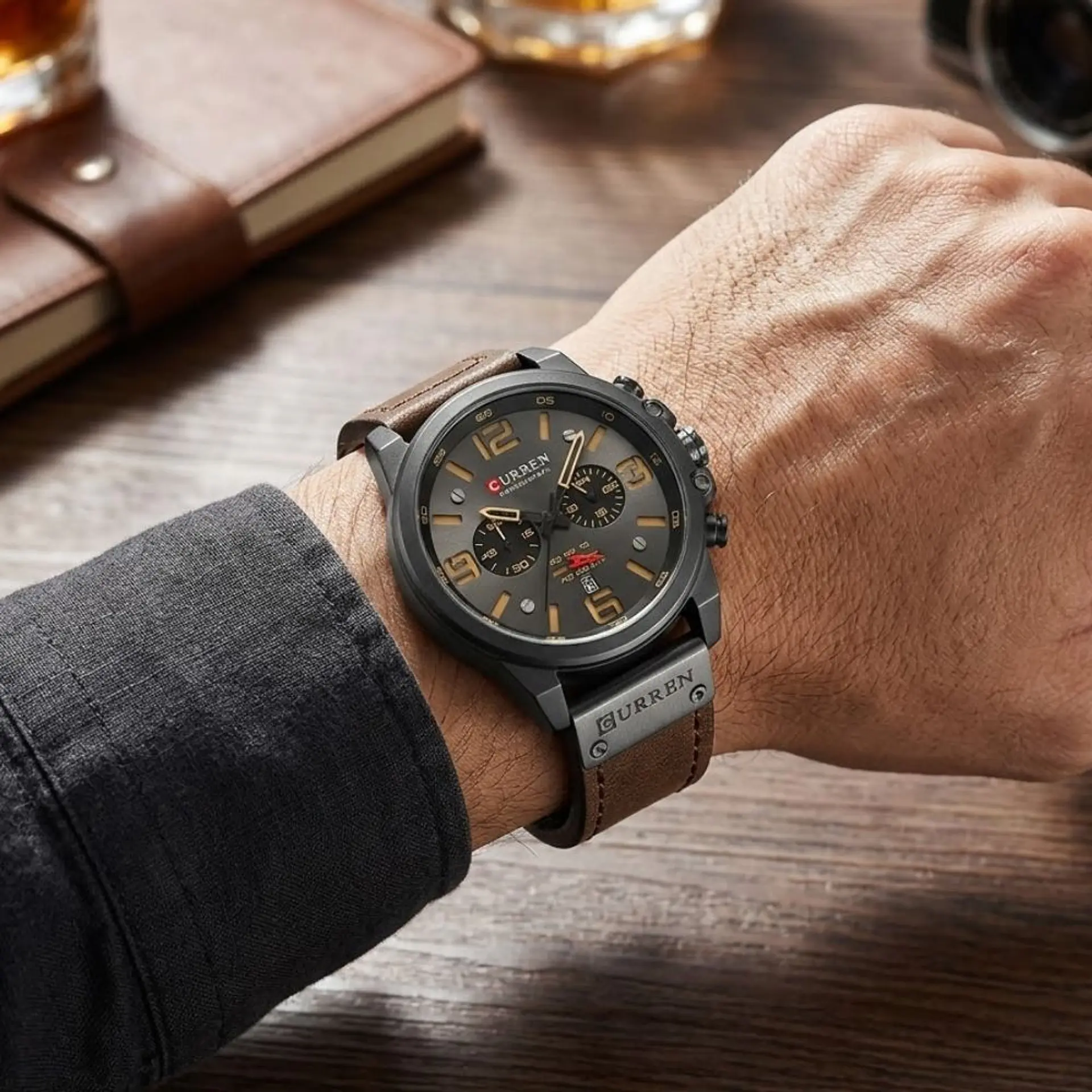 Reloj Analogo Curren KREC080102 para Hombre en Cuero Color Marrón - Negro 6