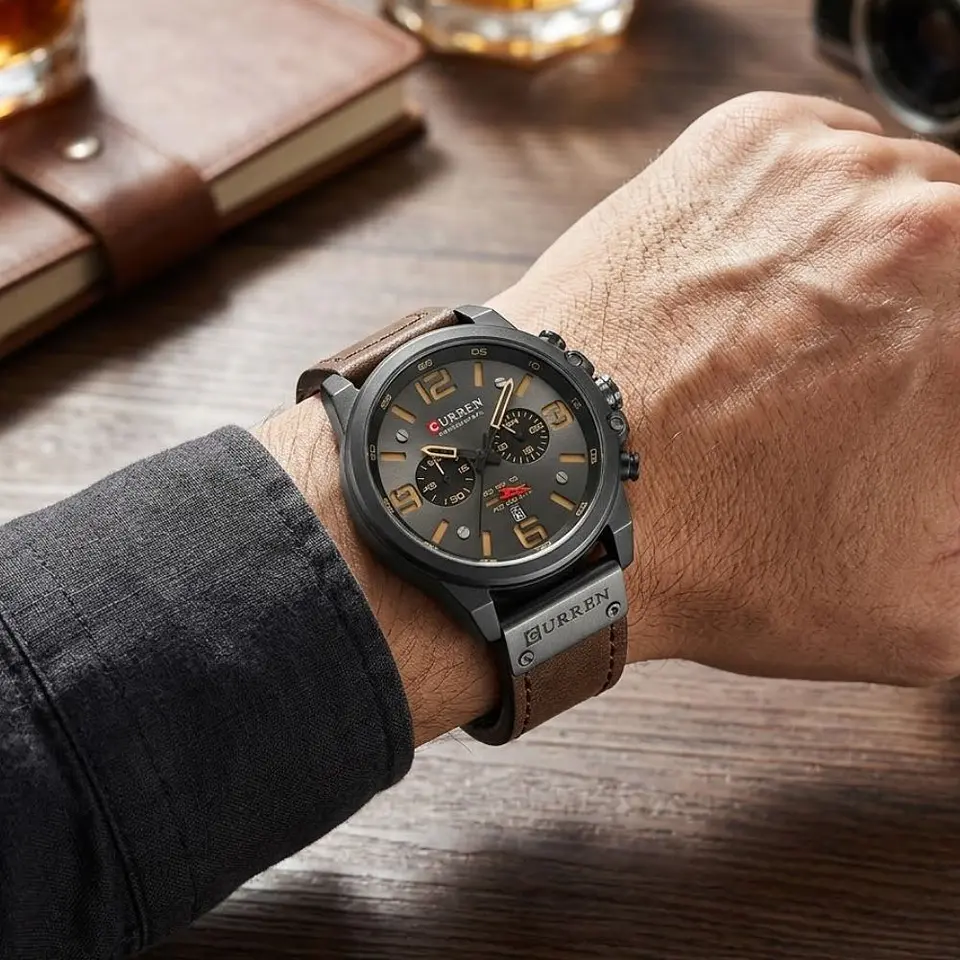Reloj Analogo Curren KREC080102 para Hombre en Cuero Color Marrón - Negro 6