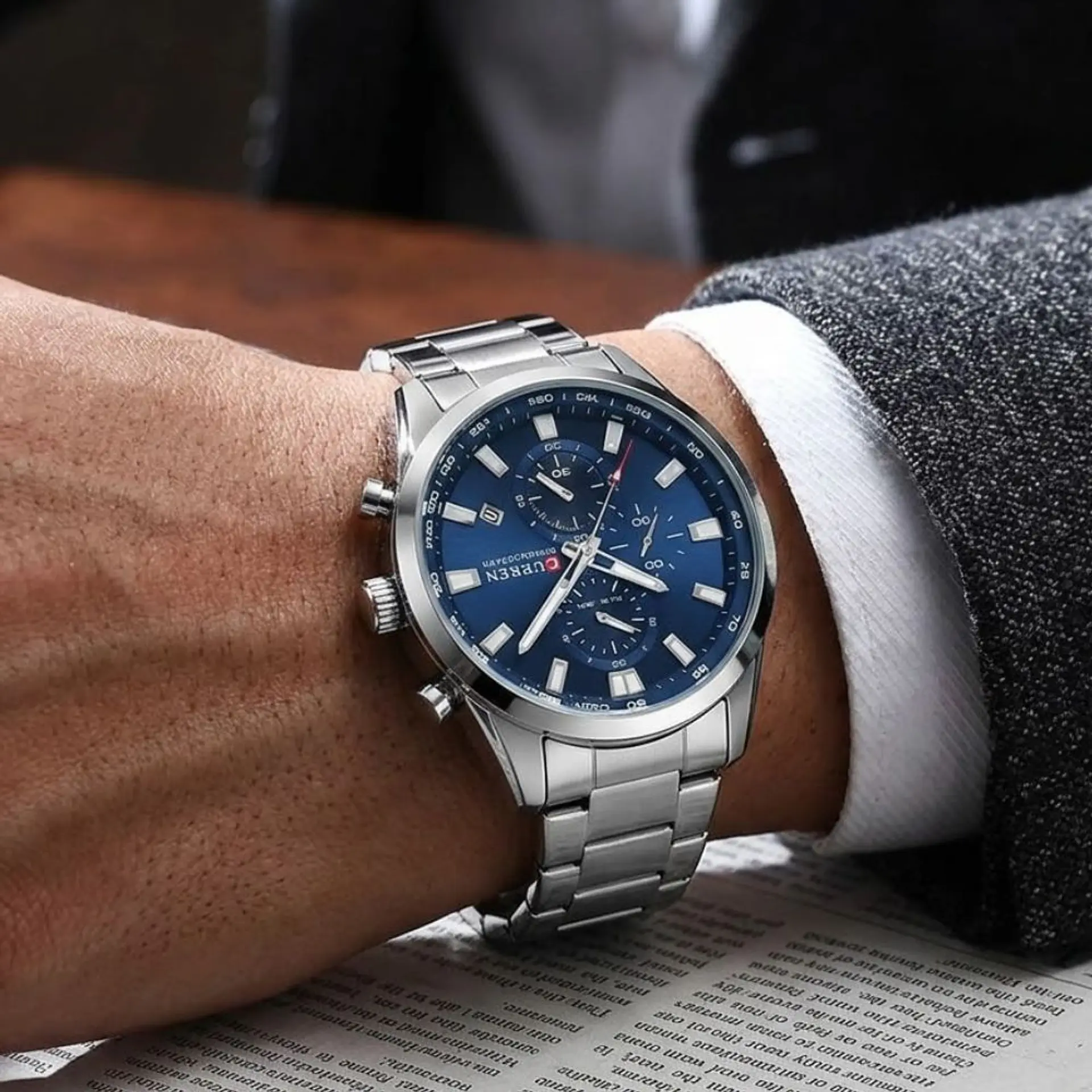 Reloj Analogo Curren KREC971903 para Hombre en Acero Color Plateado - Azul 6