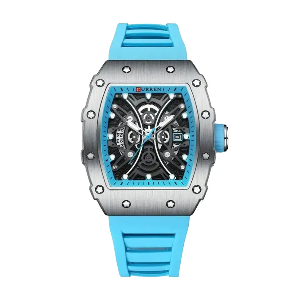 Reloj Analogo Curren KRED8001 para Hombre en Silicona Color Celeste - Plateado 1