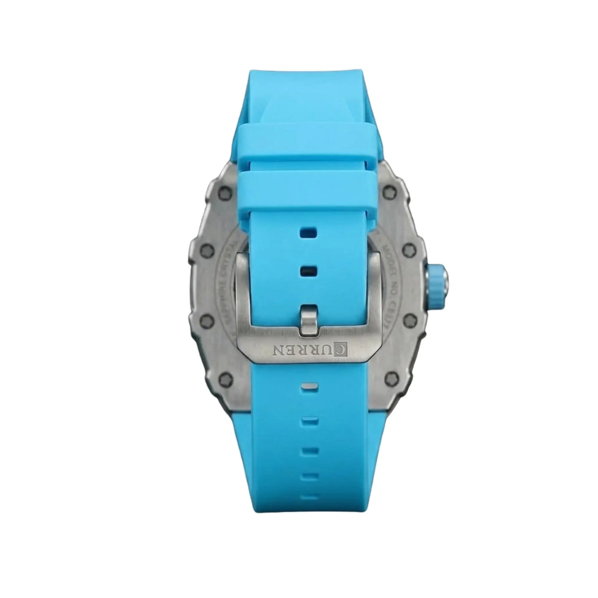 Reloj Analogo Curren KRED8001 para Hombre en Silicona Color Celeste - Plateado 2