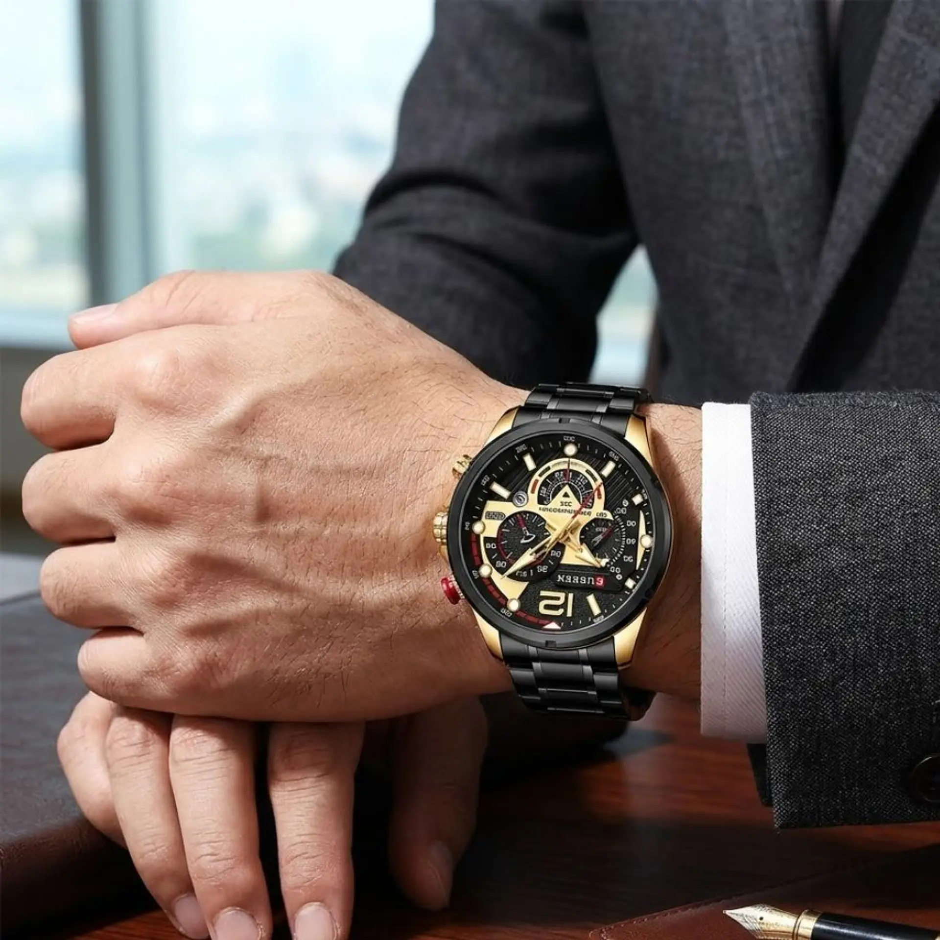 Reloj Analogo Curren KRED331801 para Hombre en Acero Color Negro - Dorado 6