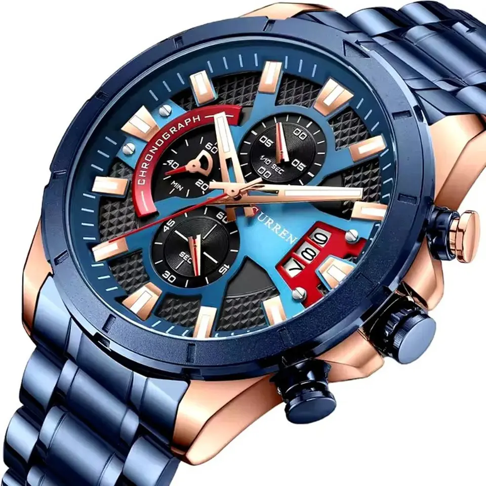Reloj Analogo Curren KRED42003 para Hombre en Acero Color Azul - Dorado 3
