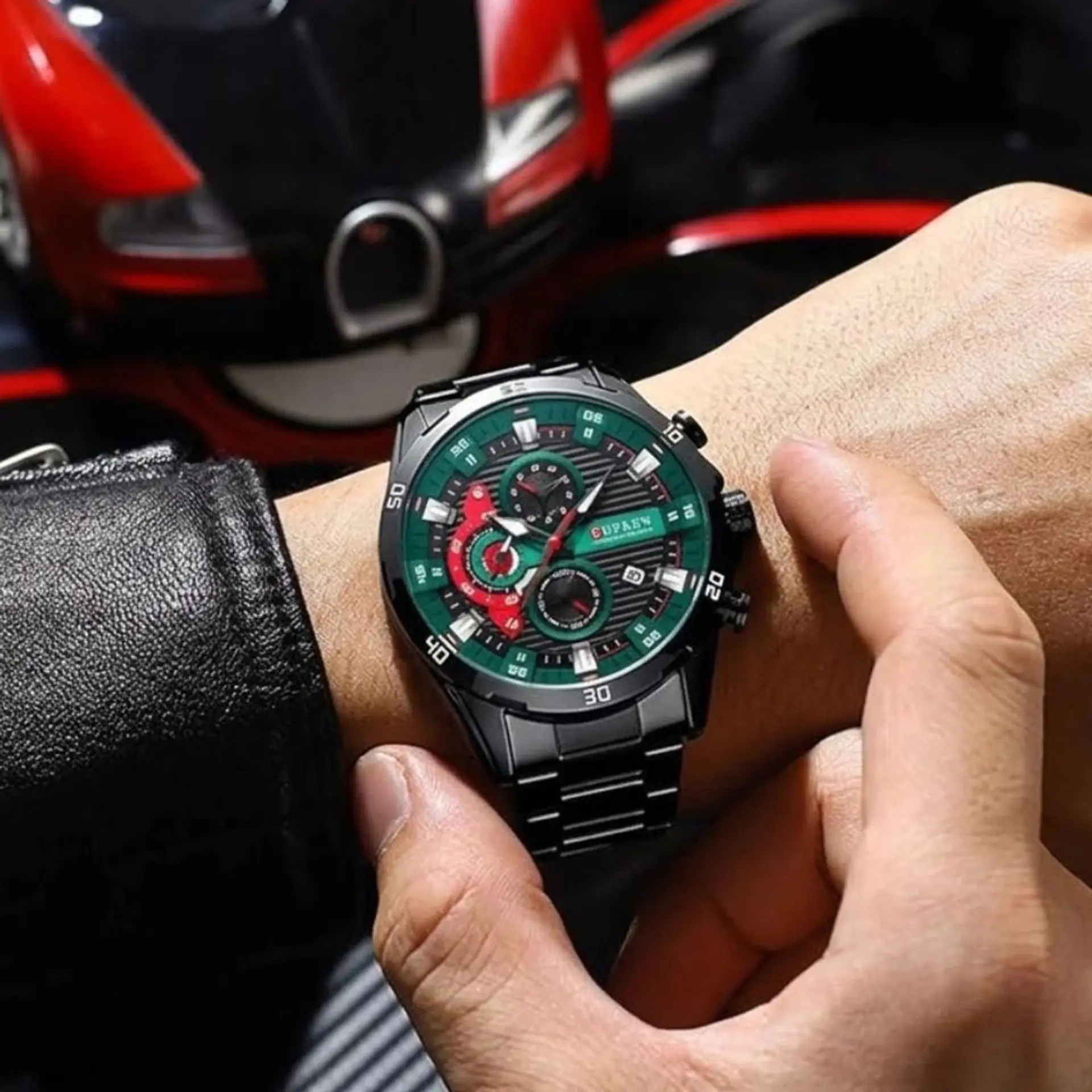 Reloj Analogo Curren KRED390107 para Hombre en Acero Color Negro - Verde 6