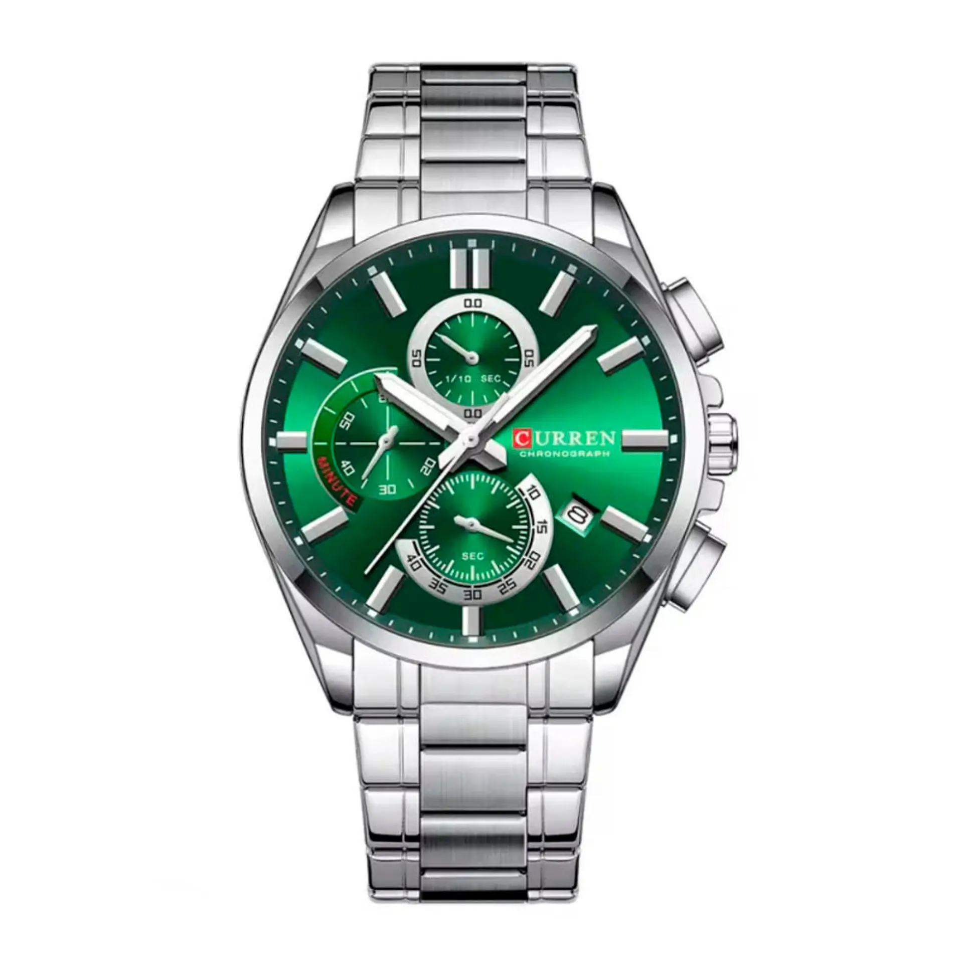 Reloj Analogo Curren KREE2902 para Hombre en Acero Color Plateado - Verde 1