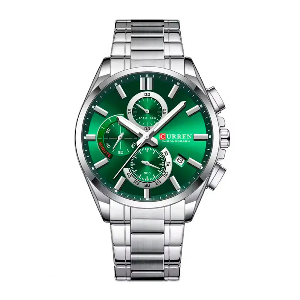 Reloj Analogo Curren KREE2902 para Hombre en Acero Color Plateado - Verde 1