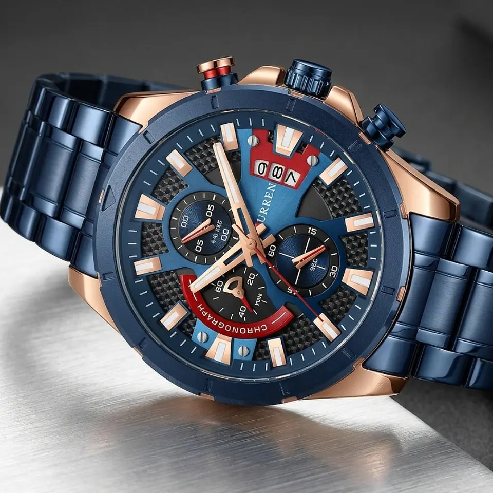 Reloj Analogo Curren KRED42003 para Hombre en Acero Color Azul - Dorado 4