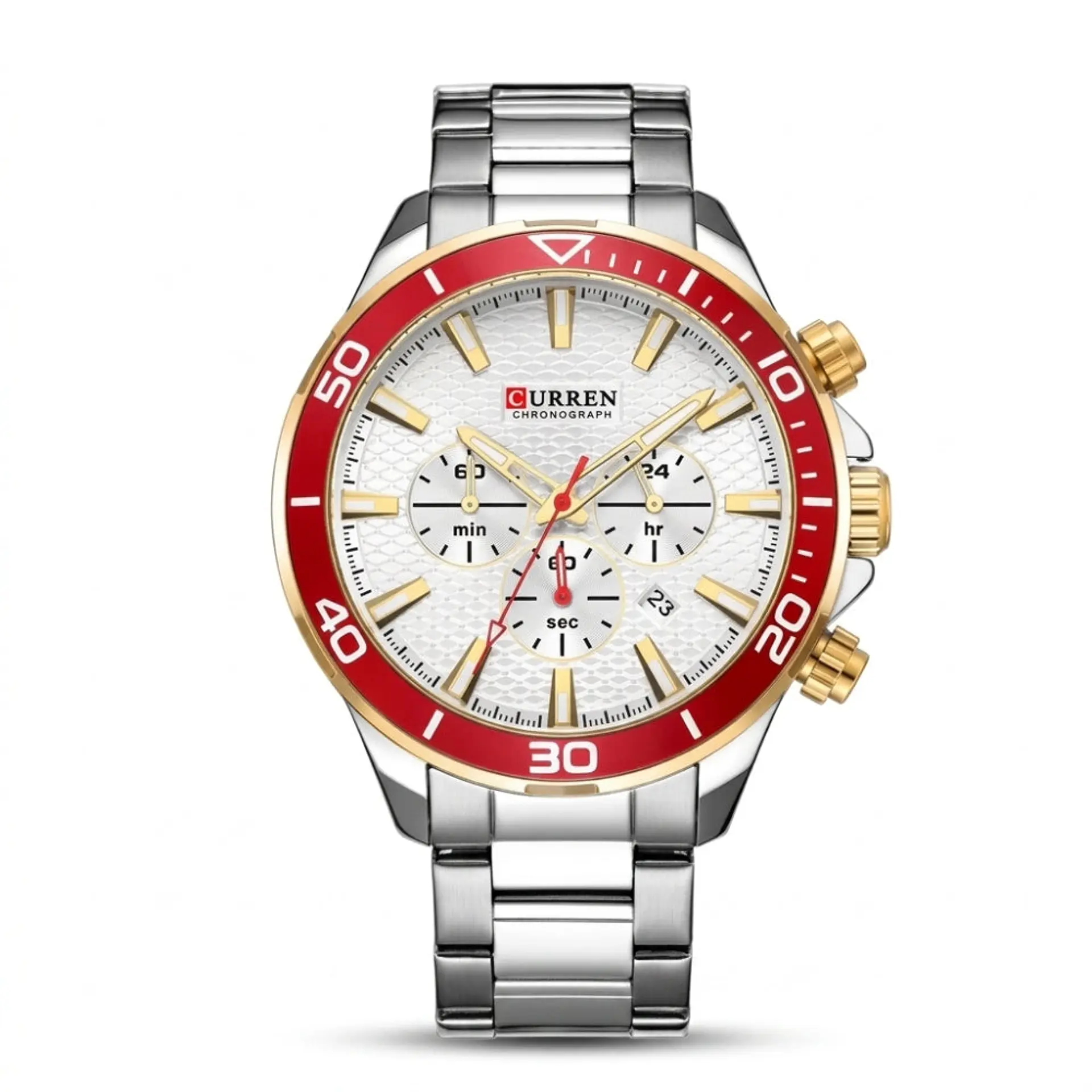Reloj Analogo Curren KREC081904 para Hombre en Acero Color Plateado - Rojo 1