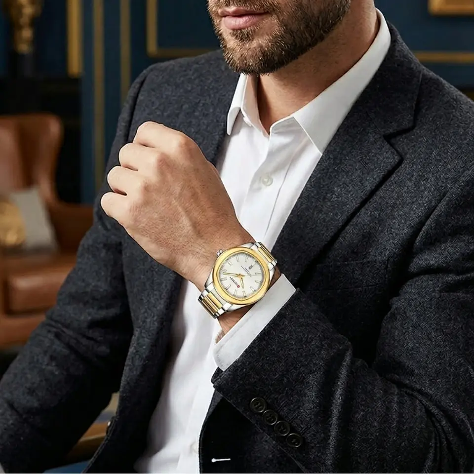 Reloj Analogo Curren KREE4103 para Hombre en Acero Color Dorado - Blanco 6