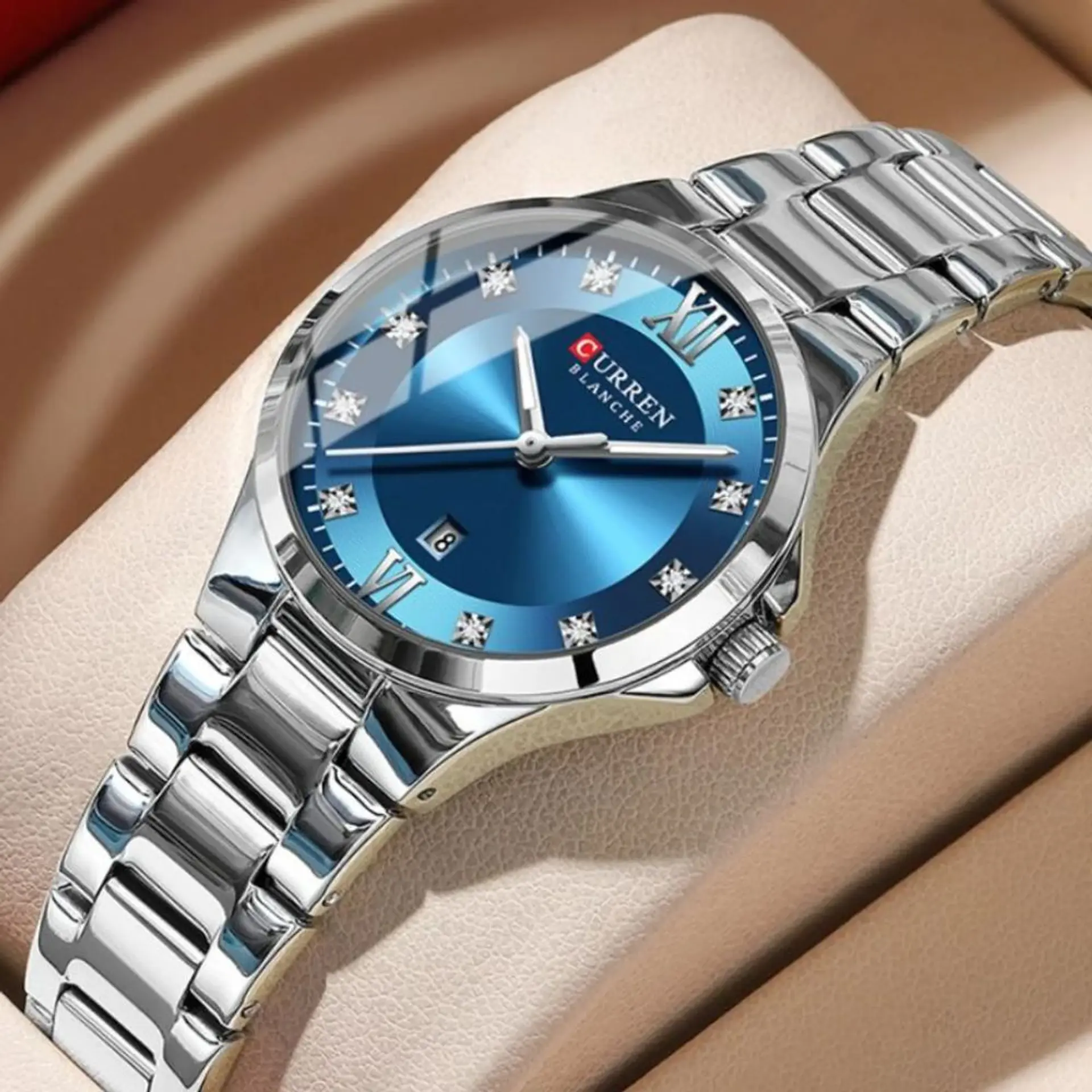 Reloj Analogo Curren KREE3302 para Hombre en Acero Color Plateado - Azul 4