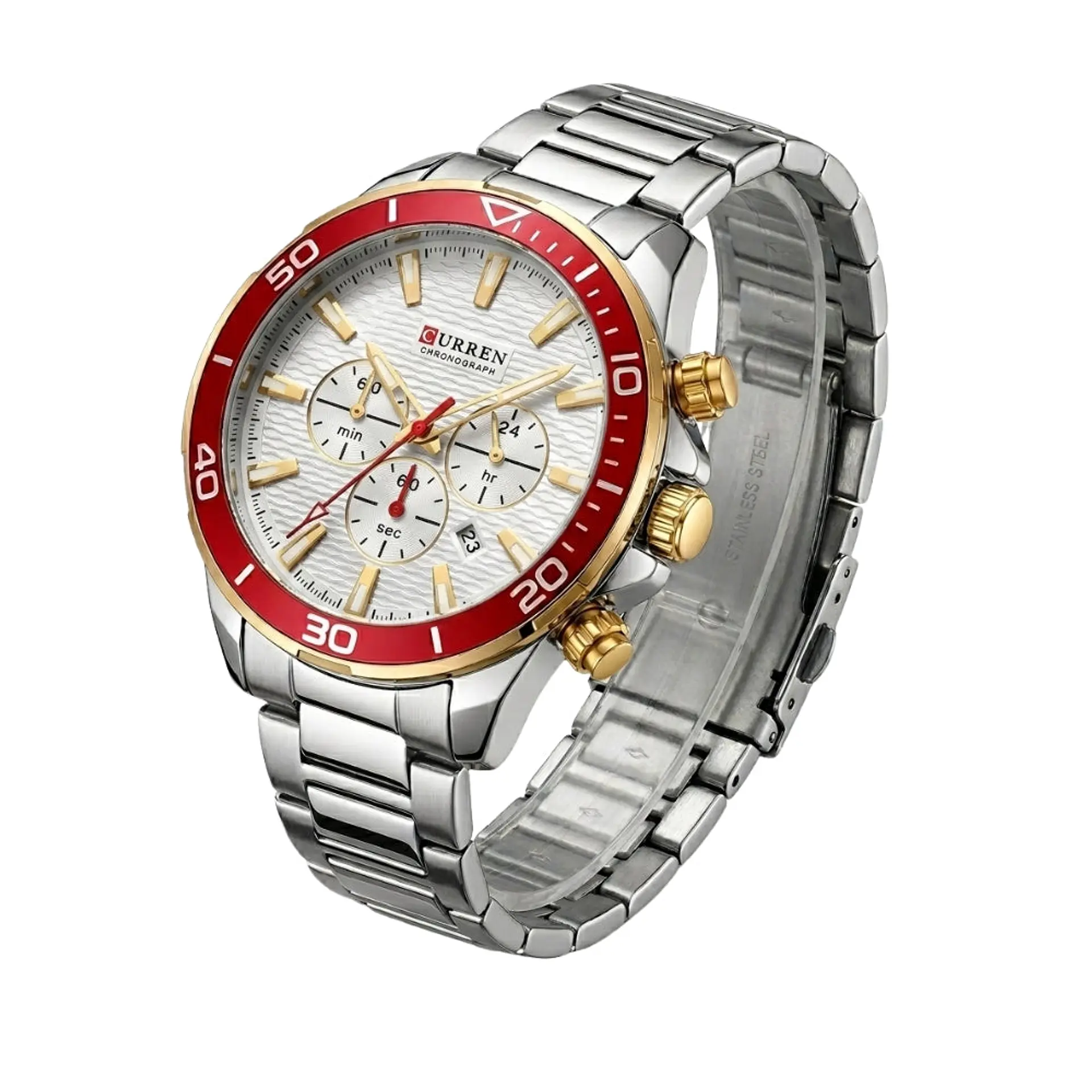 Reloj Analogo Curren KREC081904 para Hombre en Acero Color Plateado - Rojo 3