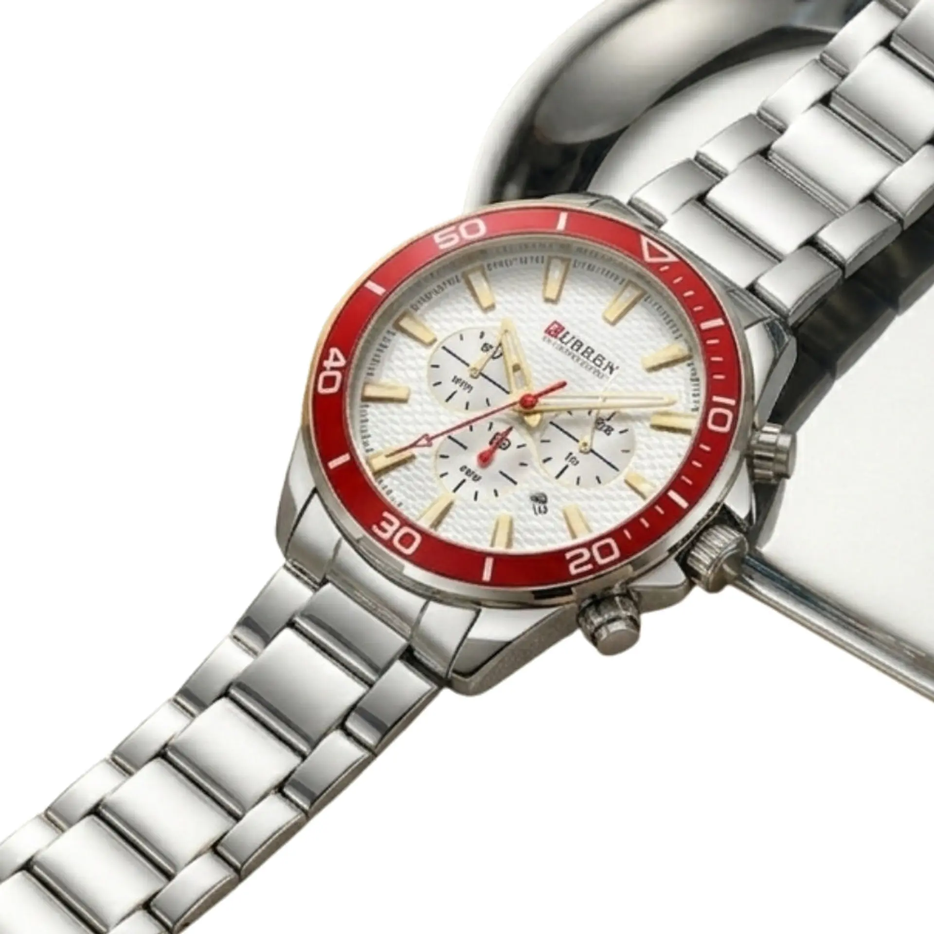 Reloj Analogo Curren KREC081904 para Hombre en Acero Color Plateado - Rojo 4