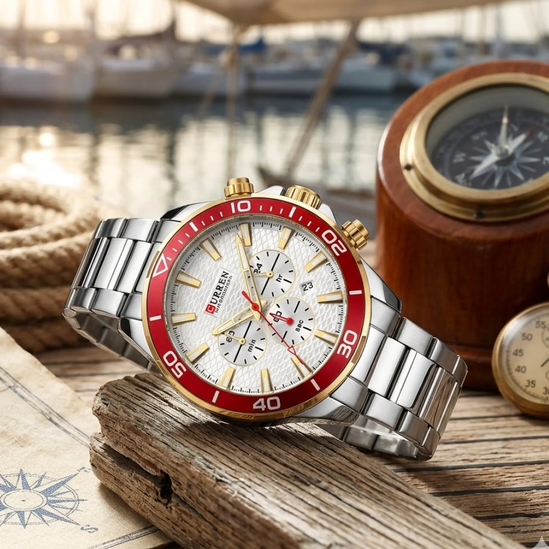 Reloj Analogo Curren KREC081904 para Hombre en Acero Color Plateado - Rojo 5