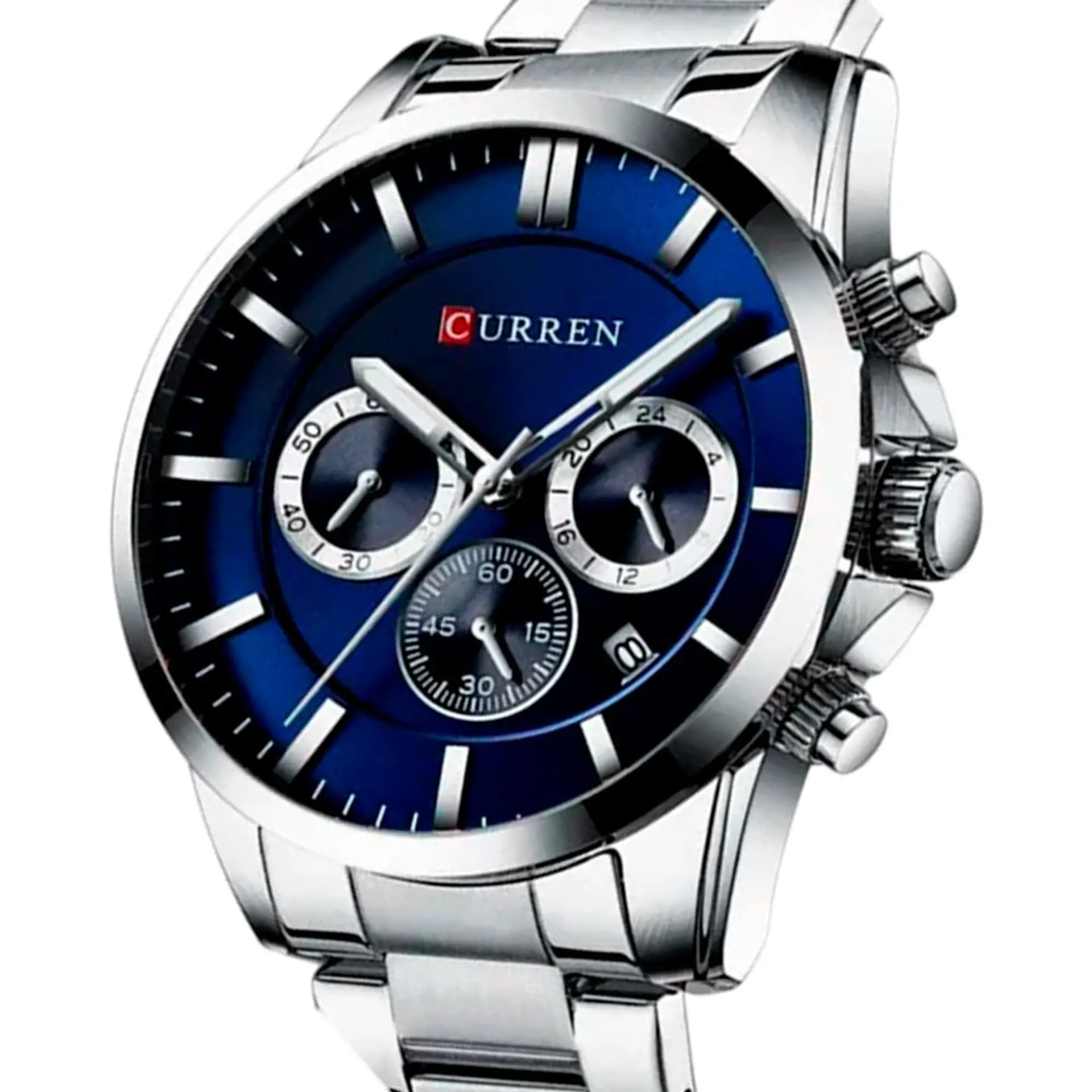 Reloj Analogo Curren KREB491903 8274 para Hombre en Acero Color Plateado y Azul 3