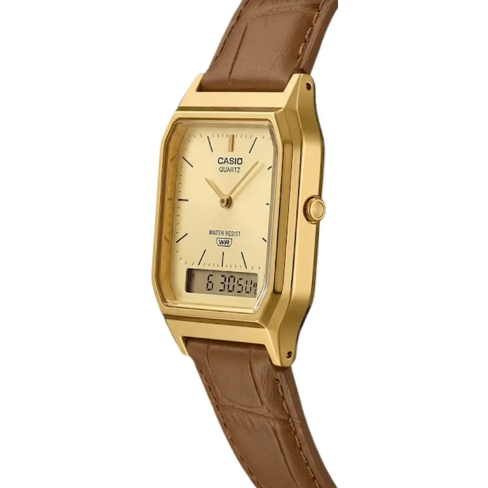 Reloj Digital - Analogo Casio AQ-230EGL-9ADF Para Hombre en Cuero Color Marron 4