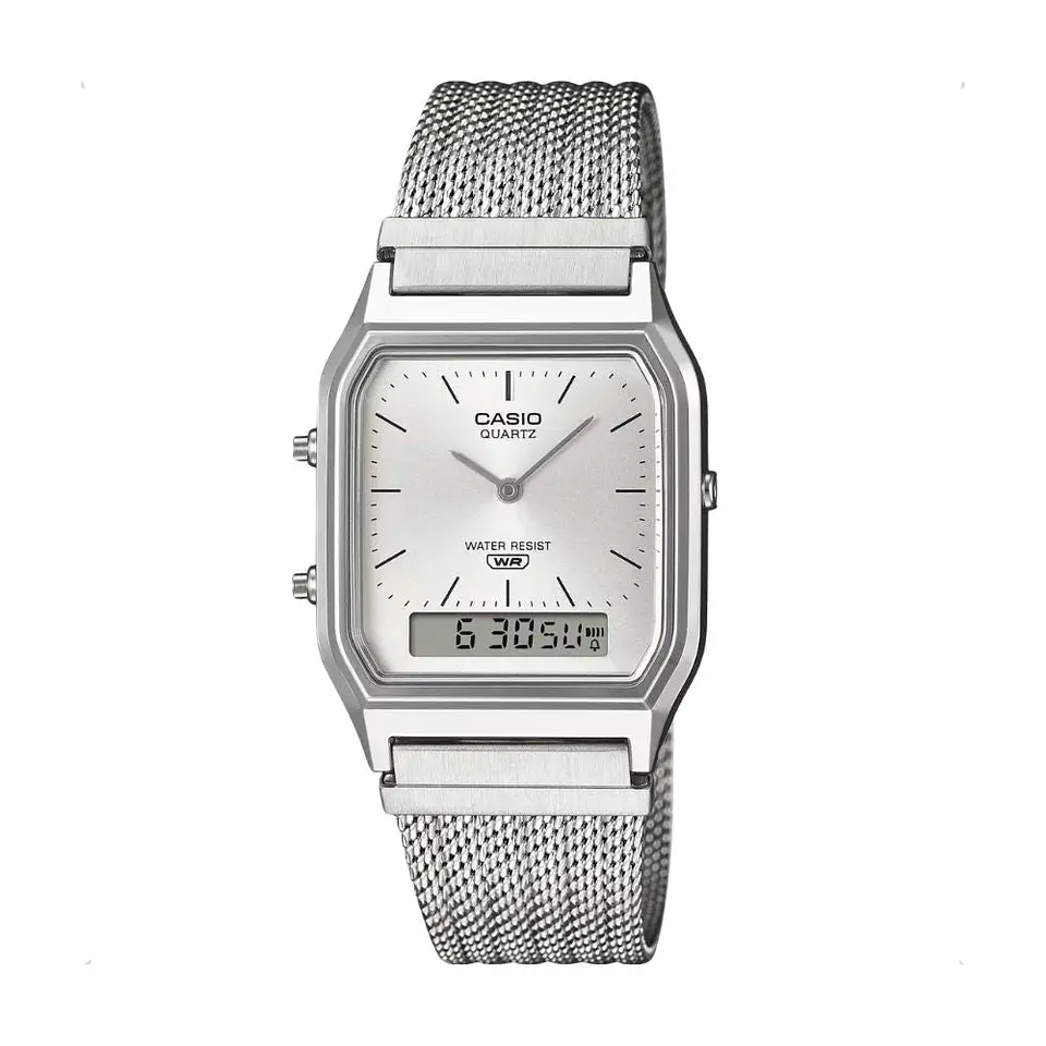 Reloj Digital - Analogo Casio AQ-230EM-7ADF Para Hombre en Acero Color Plateado 1