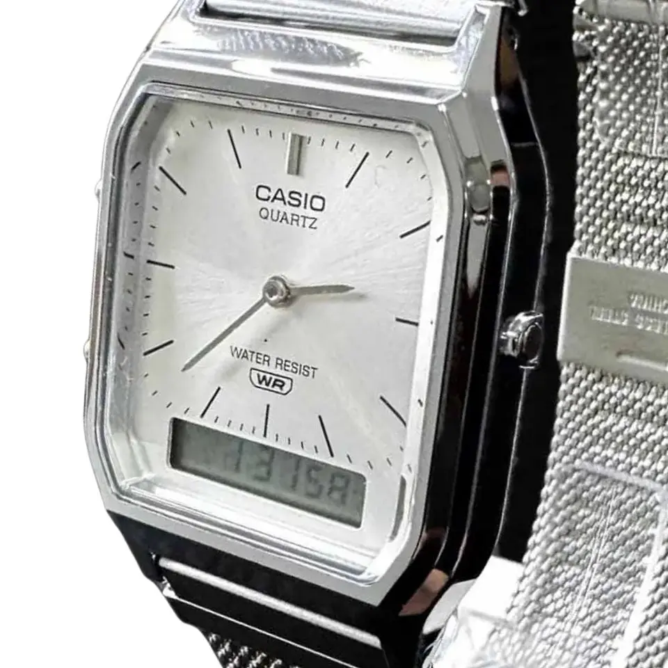 Reloj Digital - Analogo Casio AQ-230EM-7ADF Para Hombre en Acero Color Plateado 4