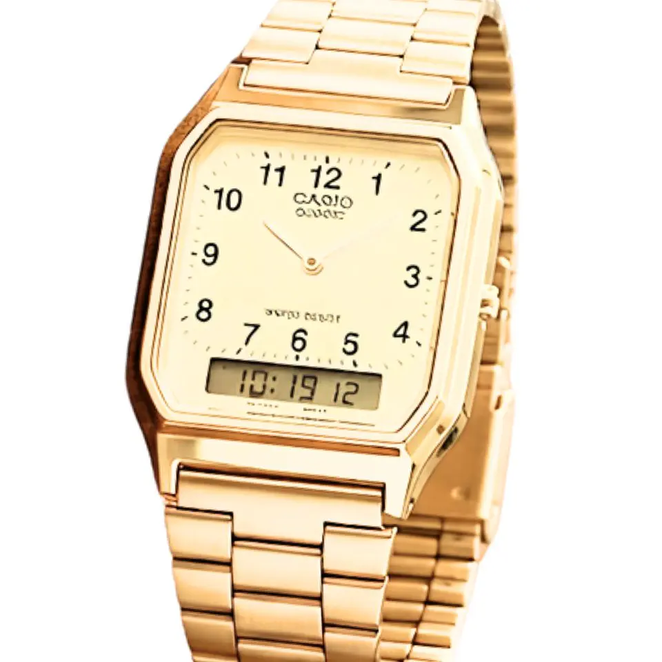 Reloj Digital - Analogo Casio AQ_230GA_9B Para Hombre en Acero Color Dorado 4