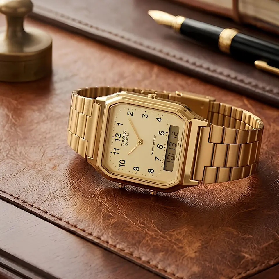 Reloj Digital - Analogo Casio AQ_230GA_9B Para Hombre en Acero Color Dorado 5