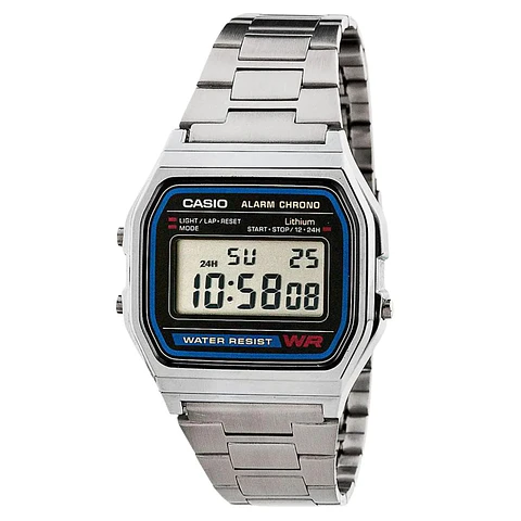 Reloj Digital Casio A_158WA_1 Para Hombre en Acero Color Plateado y Negro