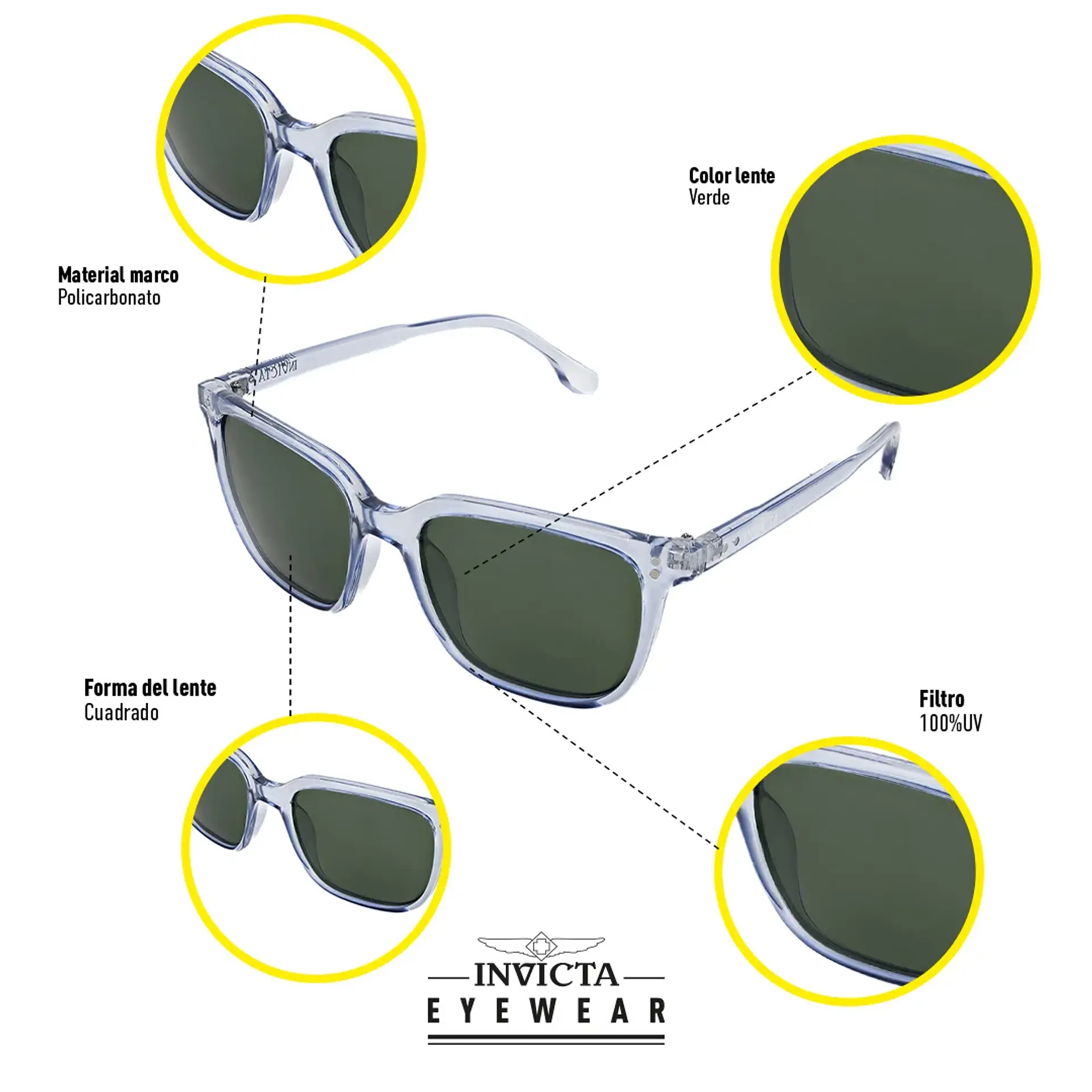 Gafas de Sol INVICTA Angel I40031-ANG-T06-P05 Verde Unisex Talla 50mm 5