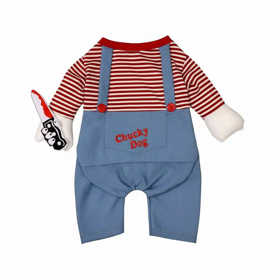 Disfraz Chucky para Perro Halloween con Brazos y Cuchillo de Peluche Talla S 4