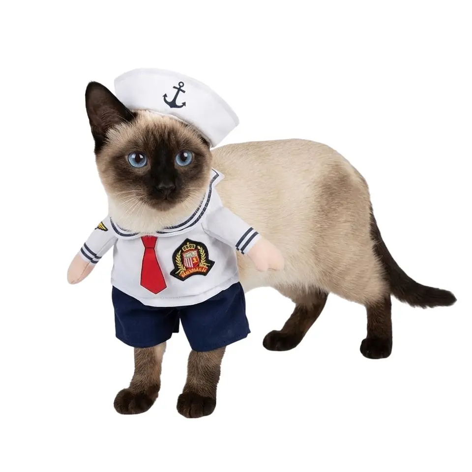 Disfraz Marinero para Perro y Gato Halloween Azul y Blanco Talla M 4