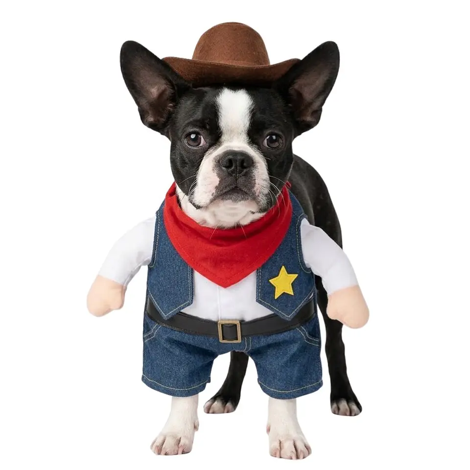 Disfraz Vaquero Cowboy para Perro y Gato Halloween Azul y Blanco Talla S 2