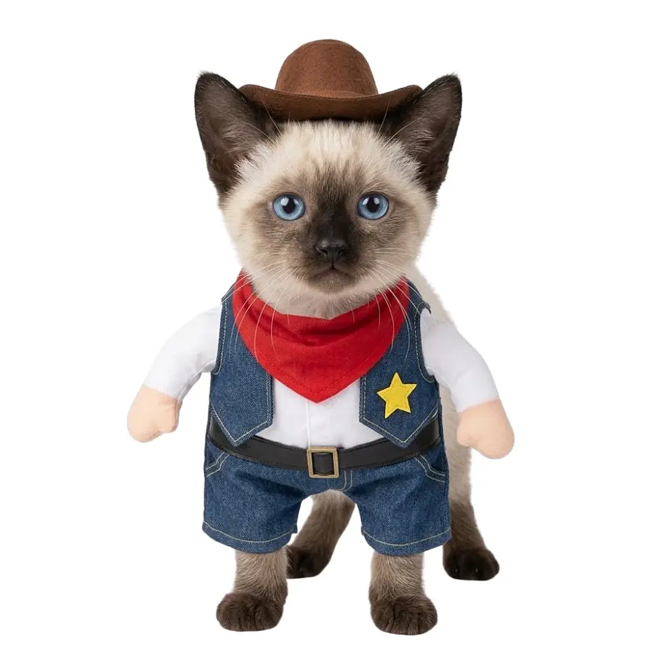 Disfraz Vaquero Cowboy para Perro y Gato Halloween Azul y Blanco Talla S 3