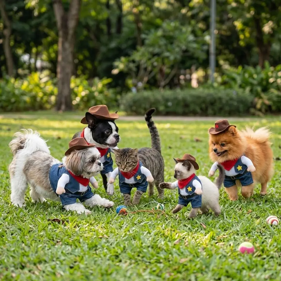 Disfraz Vaquero Cowboy para Perro y Gato Halloween Azul y Blanco Talla S 5