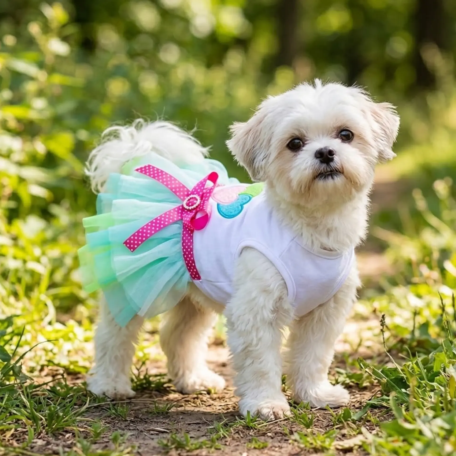 Disfraz Princesa para Perrita Vestido Halloween Verde y Azul Talla S 5