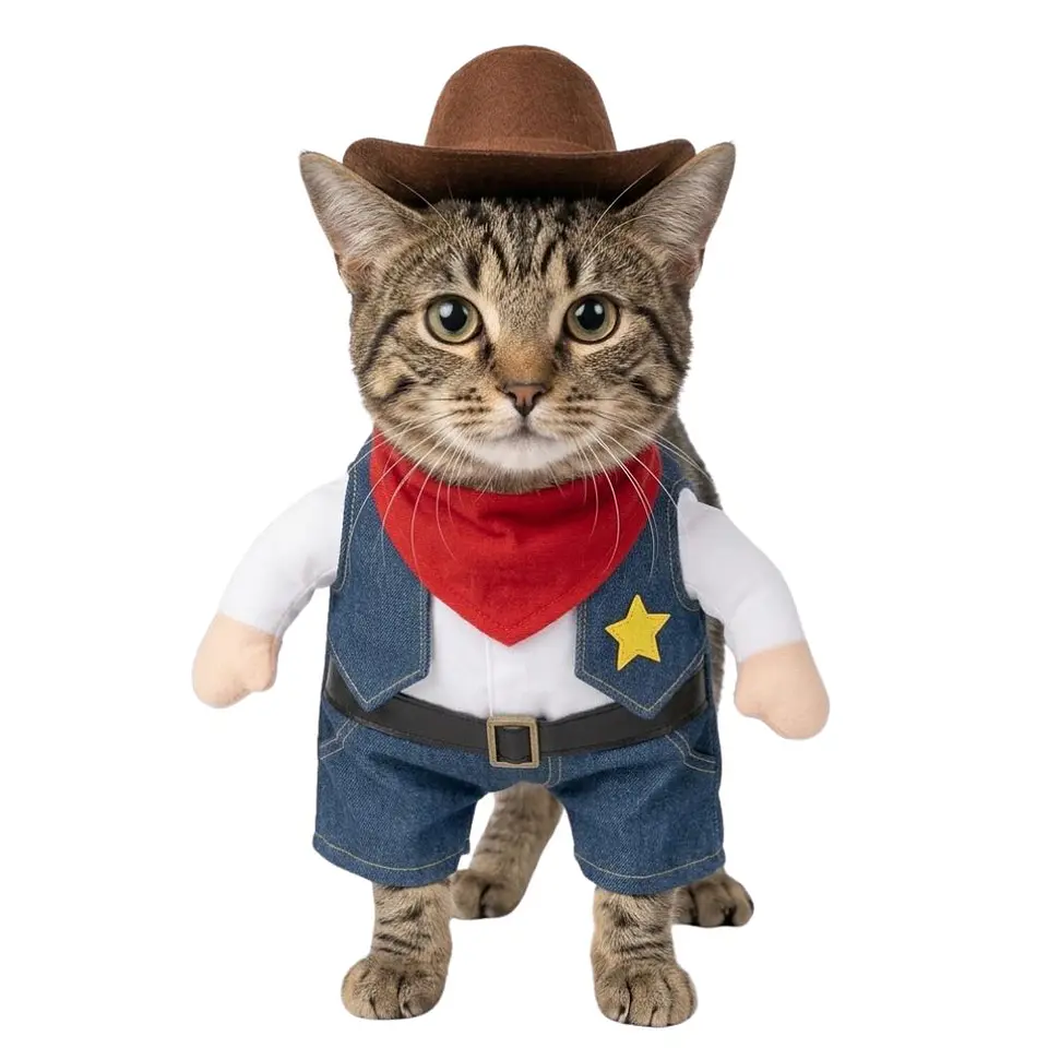 Disfraz Vaquero Cowboy para Perro y Gato Halloween Azul y Blanco Talla M 1