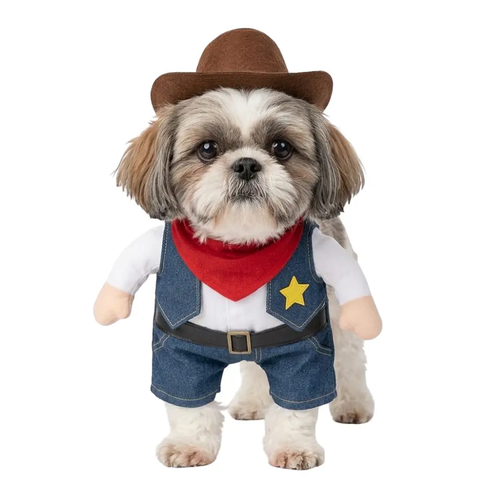 Disfraz Vaquero Cowboy para Perro y Gato Halloween Azul y Blanco Talla M 4