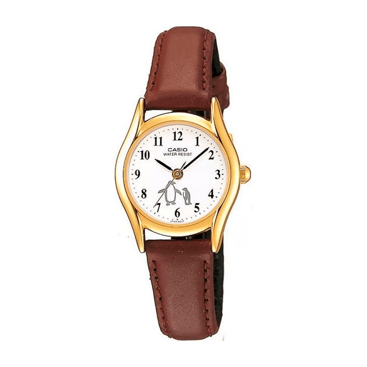 Reloj Analogo Casio Original LTP-1094Q-7B6 para Mujer en Acero Dorado Correa Cuero Marron 1