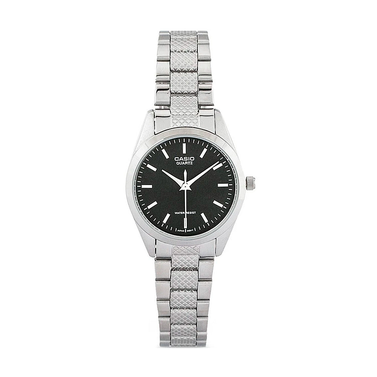 Reloj Análogo Casio Original LTP-1274D-1A para Mujer en Acero Plateado y Fondo Negro 1