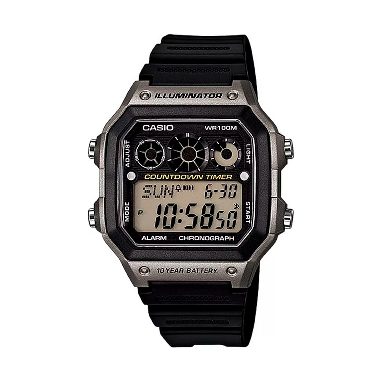 Reloj Digital Casio Original Illuminator AE-1300WH-8AVCF Cuadrado con Correa en Silicona 1