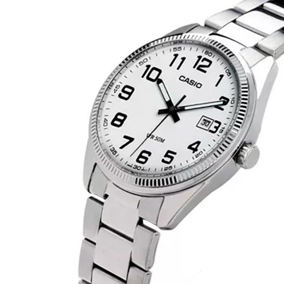 Reloj Análogo Casio Original MTP-1302D-7BV Unisex Color Plateado y Blanco 3