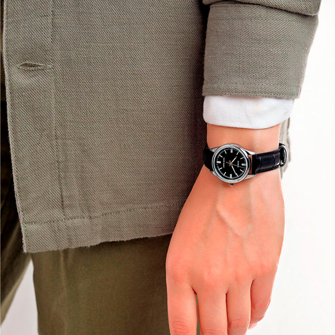 Reloj Analogo Casio Original LTP-V005L-1A para Mujer en Acero y Correa de Cuero Negro 6