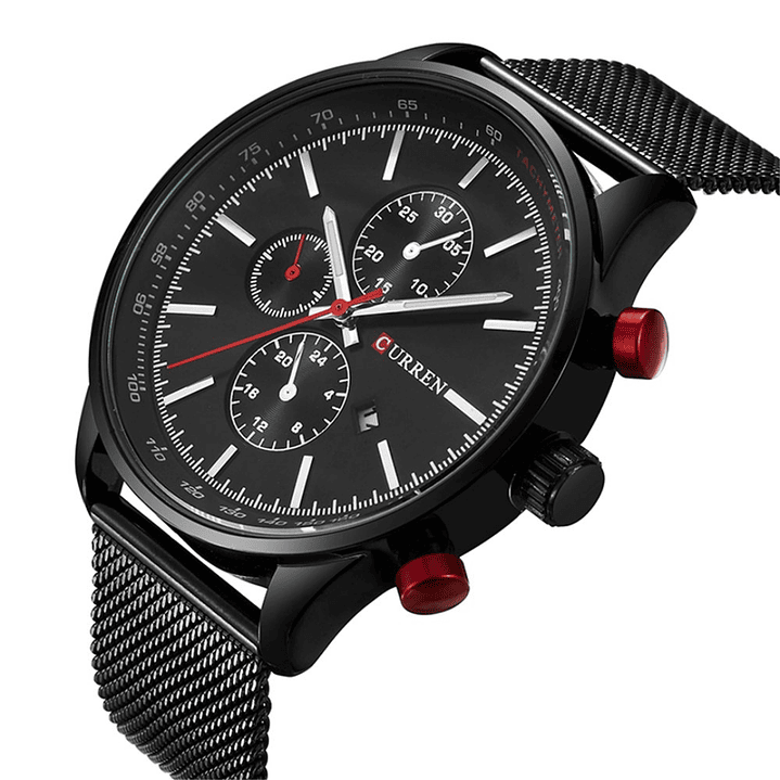 Reloj Análogo Curren Original KREa7801GA para Hombre Acero Color Negro y Rojo 2