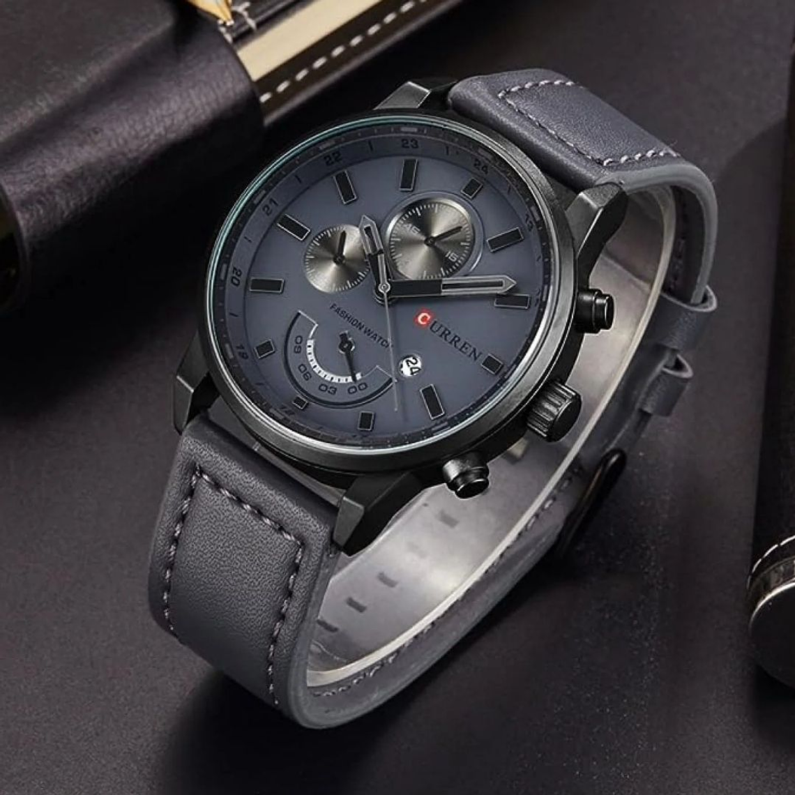 Reloj Análogo Curren Original KREa9401010101 para Hombre Cuero Color Plomo 5