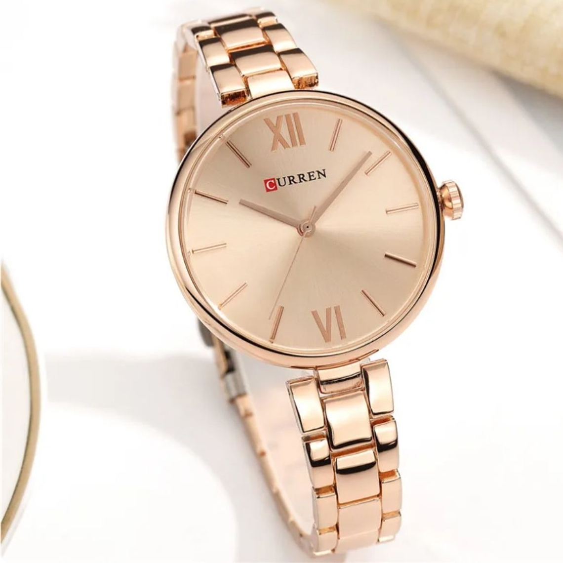 Reloj Análogo Curren Original KREb7120 para Mujer Acero Color Oro Rosa 5
