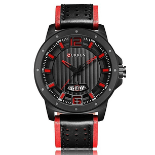 Reloj Análogo Curren Original KREb840104 para Hombre Cuero Color Negro-Rojo