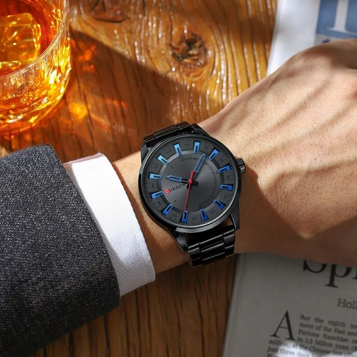 Reloj Análogo Curren Original KREd380203 para Hombre Acero Color Negro 4