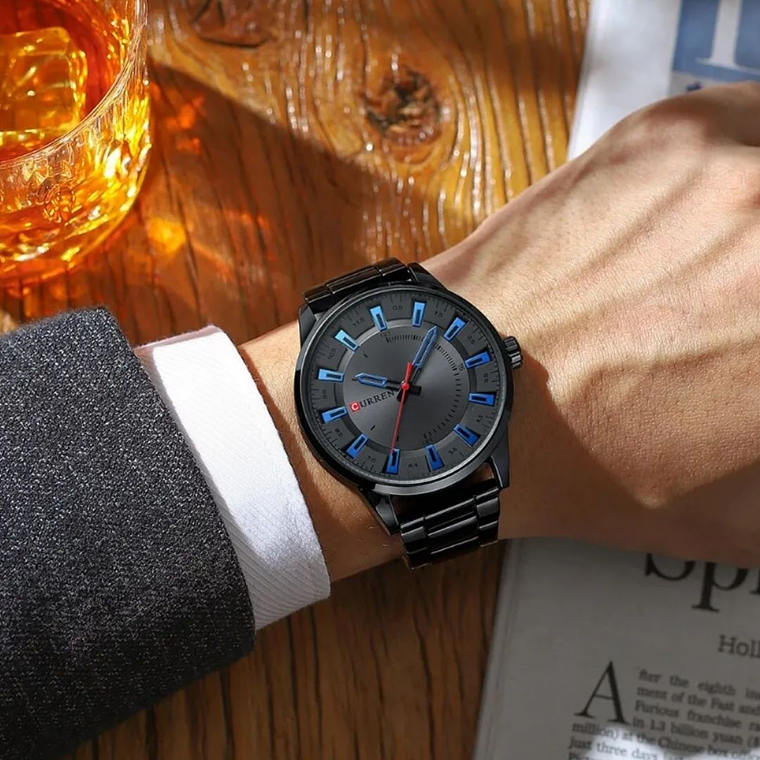 Reloj Análogo Curren Original KREd380203 para Hombre Acero Color Negro 4