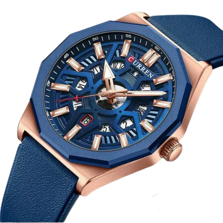 Reloj Análogo Curren Original Deportivo KREd8504 para Hombre Acero Azul y Dorado 2