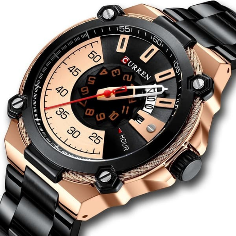 Reloj Análogo Curren Original KREc902001 para Hombre Acero Color Negro y Bronce 2