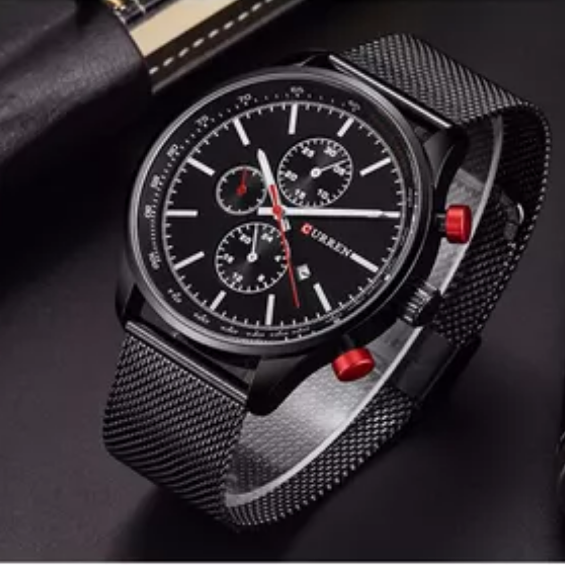Reloj Análogo Curren Original KREa7801GA para Hombre Acero Color Negro y Rojo 5