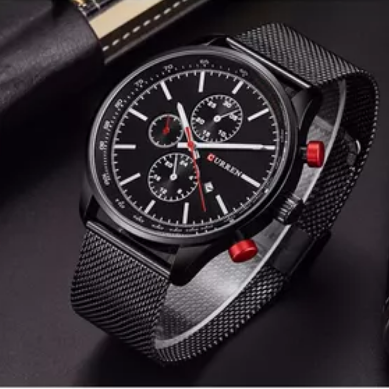 Reloj Análogo Curren Original KREa7801GA para Hombre Acero Color Negro y Rojo 5